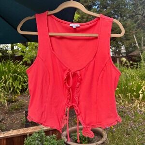 Blashe Coral Tie Front Crop Tank